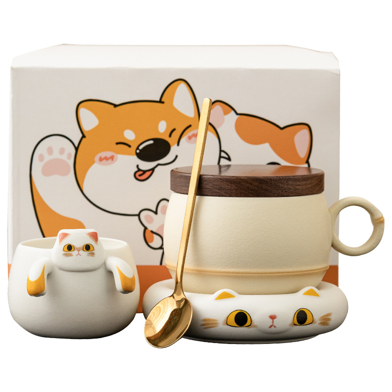 趴趴黃貓帶蓋馬克杯