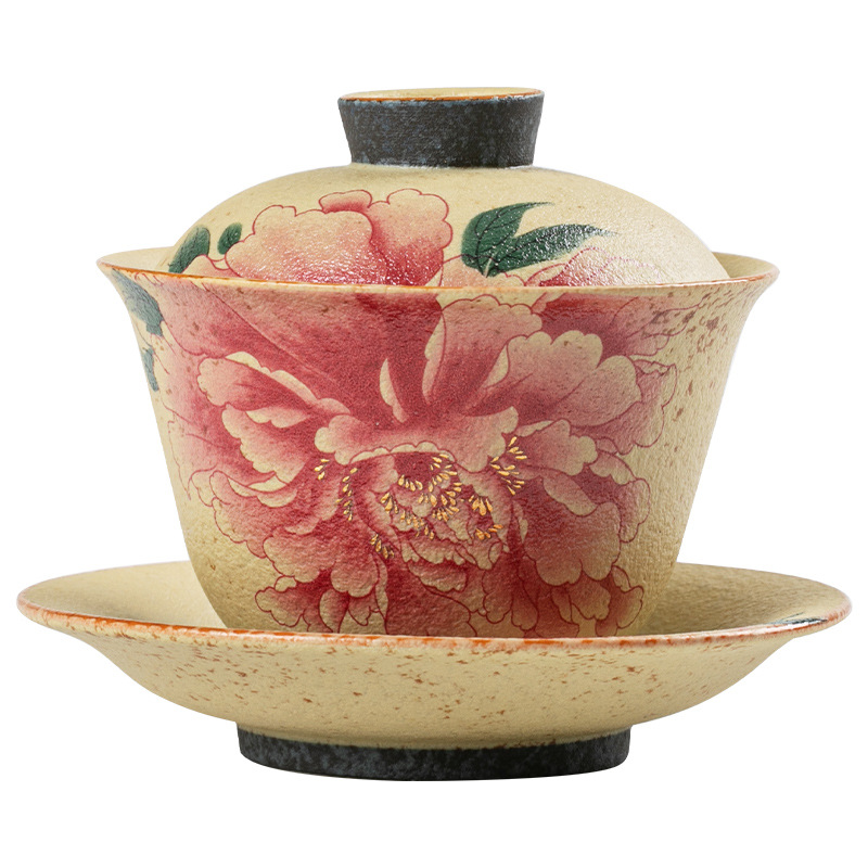 火石紅陶瓷三才蓋碗