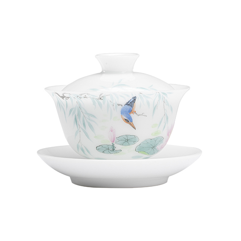 冰種陶瓷花鳥蓋碗