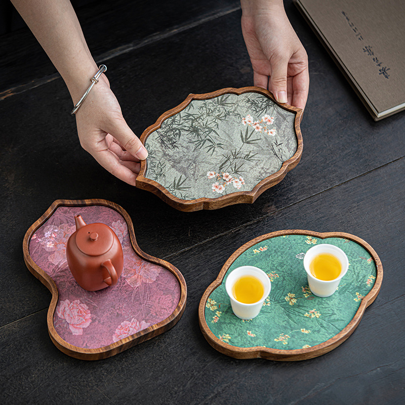 胡桃木復古風茶盤壺承