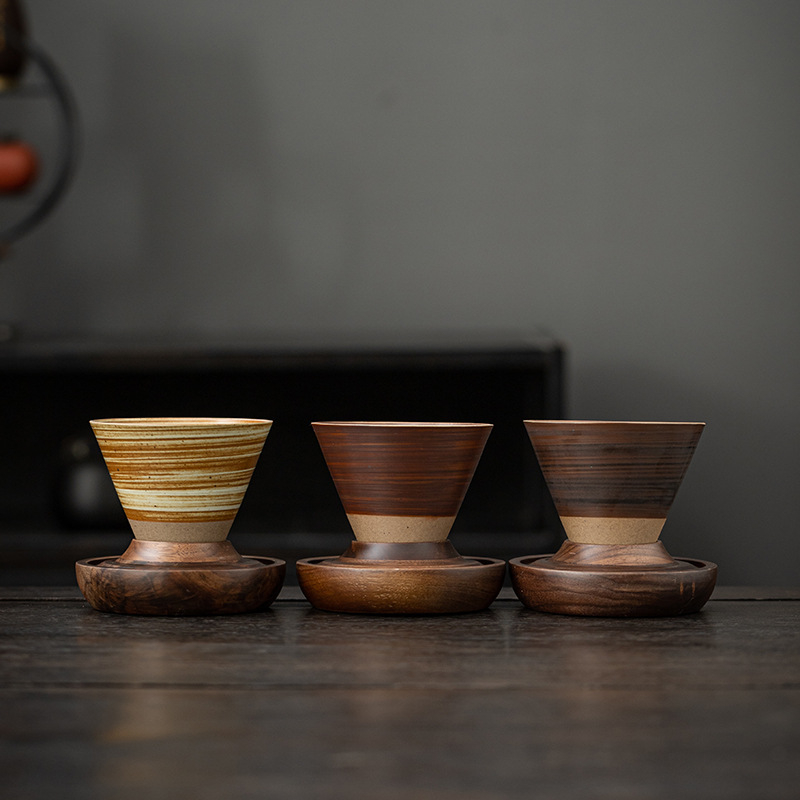 復古粗陶漏斗咖啡杯蝶