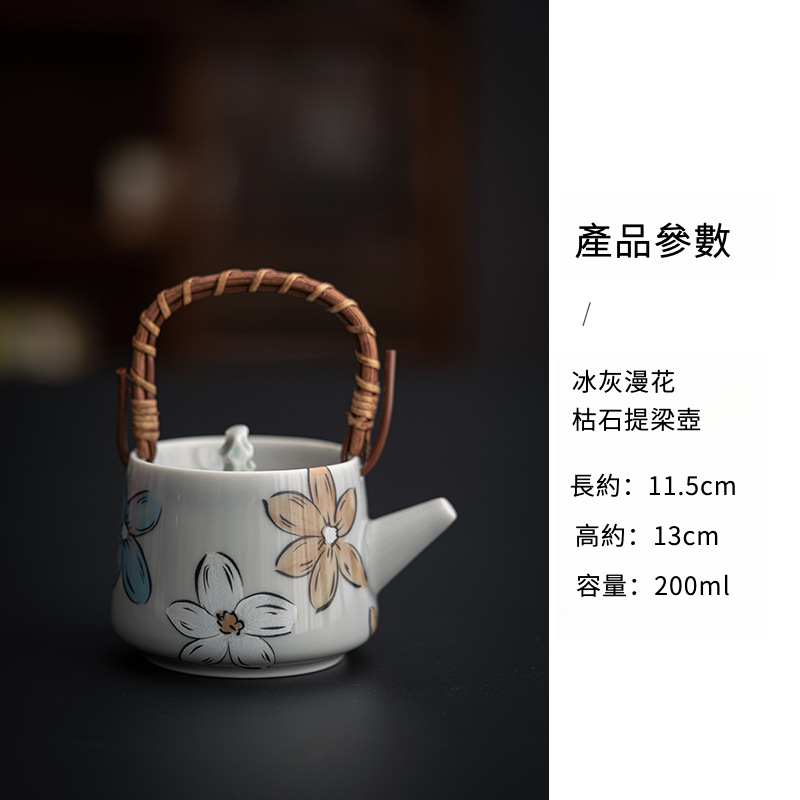 釉下彩日式櫻花藤編提梁壺