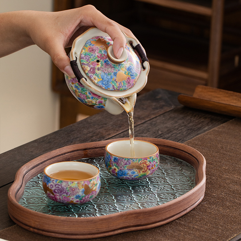 琺瑯彩萬花手抓壺套裝