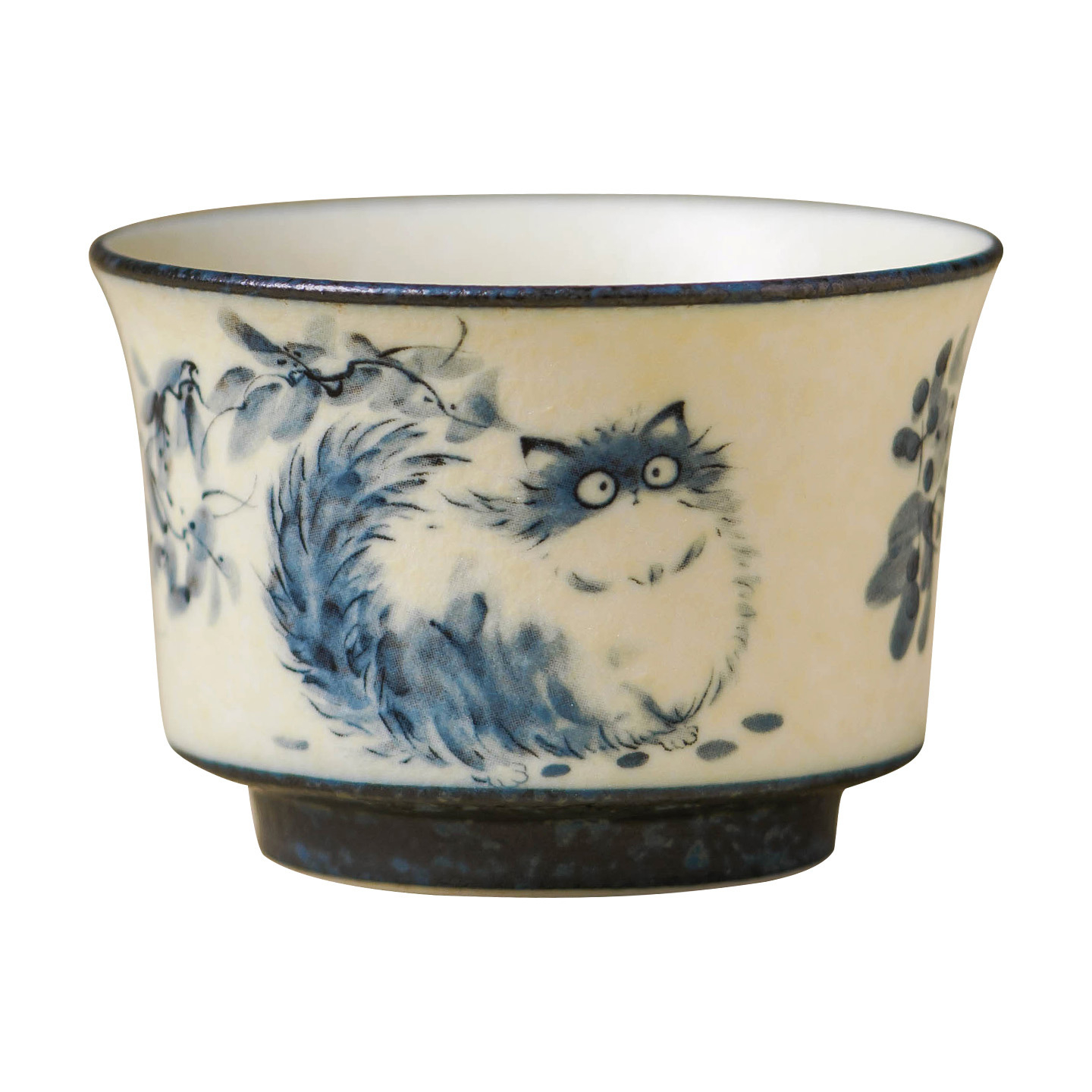 岩礦白青花貓茶杯