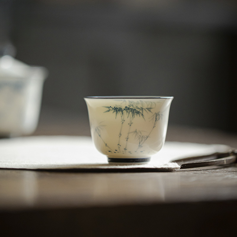 玉泥手繪竹子品茗杯