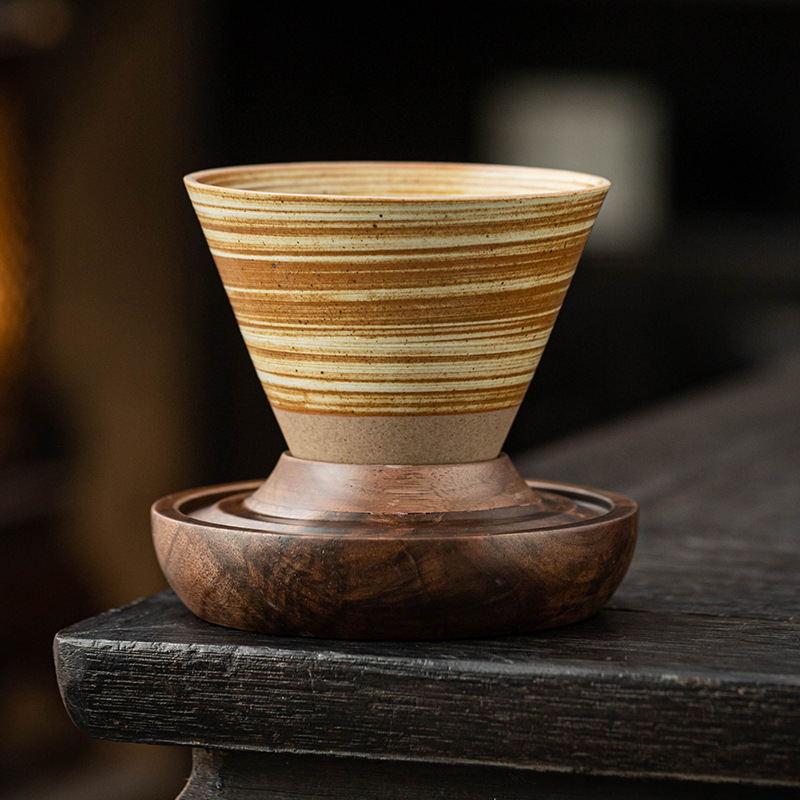 手作粗陶漏斗咖啡杯手