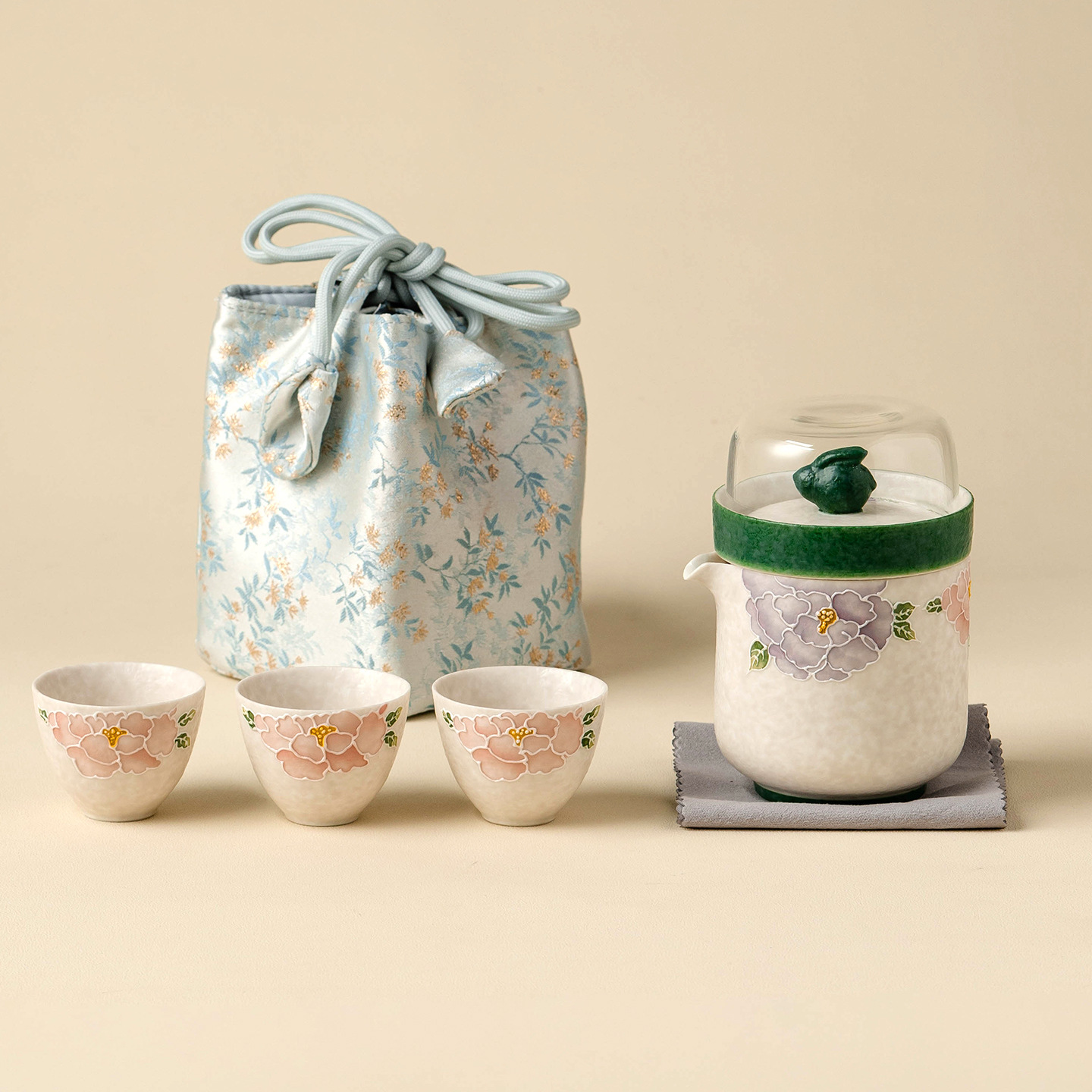 堆雕牡丹陶瓷泡茶杯