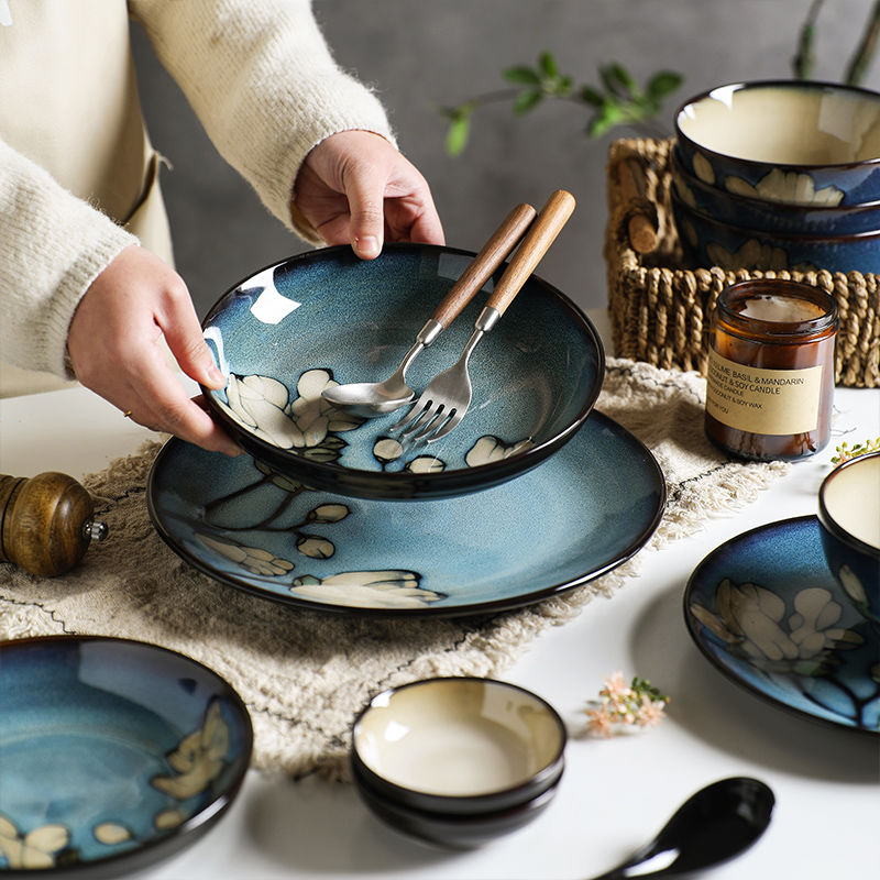 玉蘭花陶瓷餐具釉下彩飯碗湯碗套裝