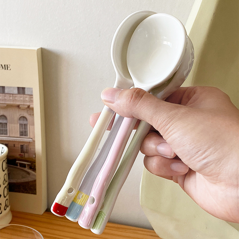 馬卡龍撞色少女心陶瓷勺子筷子套裝