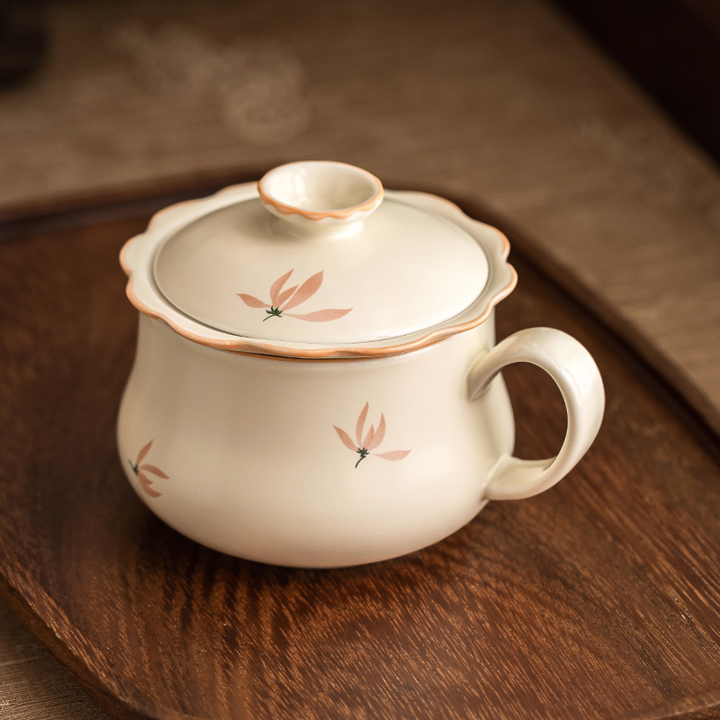 米黃釉蘭花陶瓷馬克杯