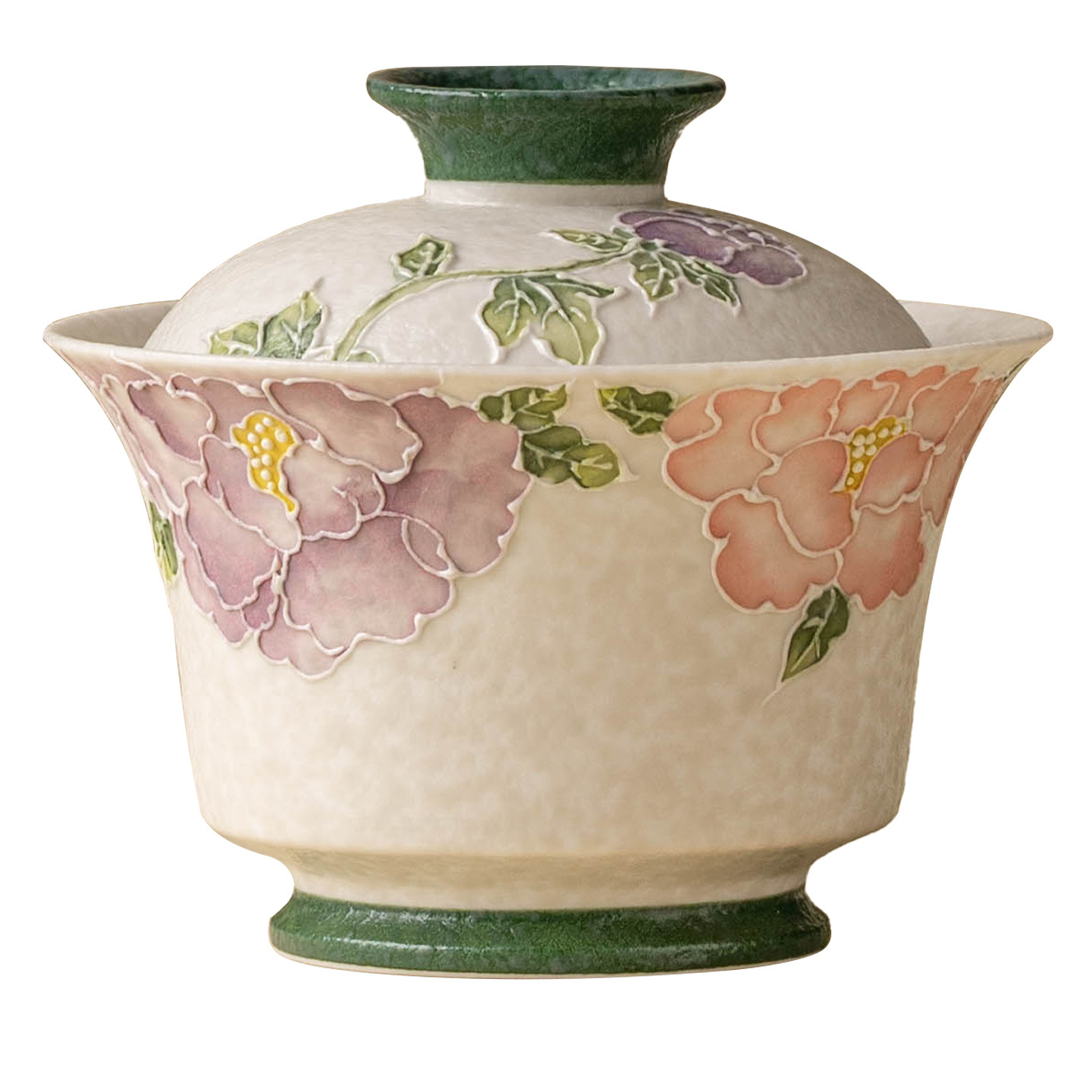 陶瓷手繪堆雕牡丹泡茶茶碗