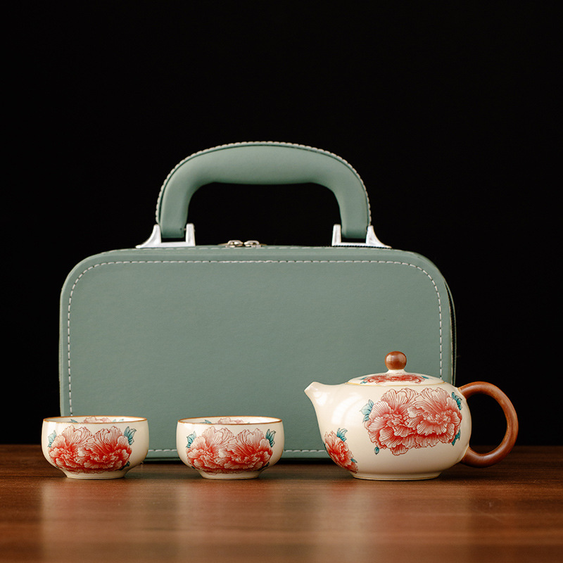 汝窯牡丹花茶具套裝