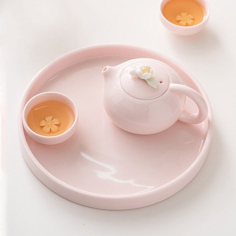 桃粉捏花茶壺