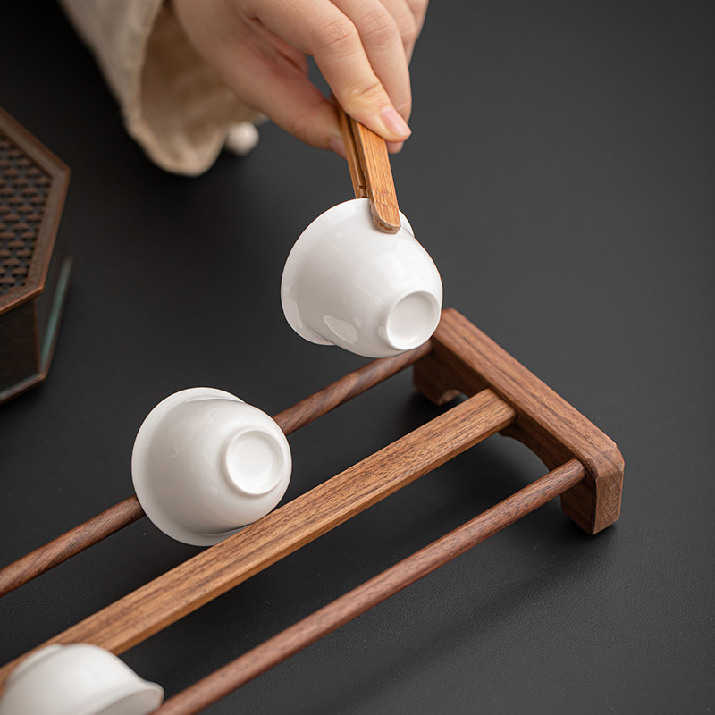 胡桃木茶具收納架