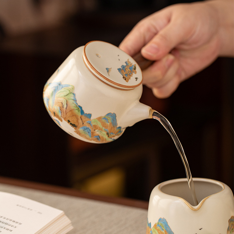 汝窯千裡江山側把壺