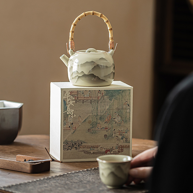 汝窯陶瓷竹把提梁壺