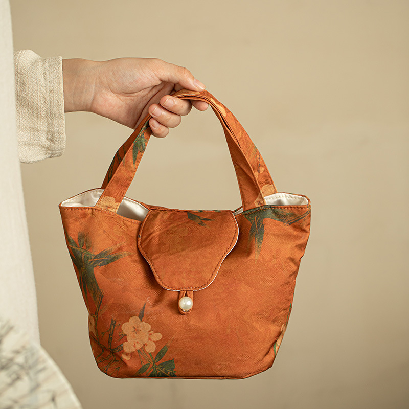 手工香雲紗茶事包茶具收納包