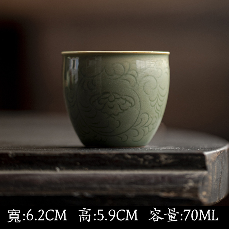 越窑青瓷雕刻主人杯