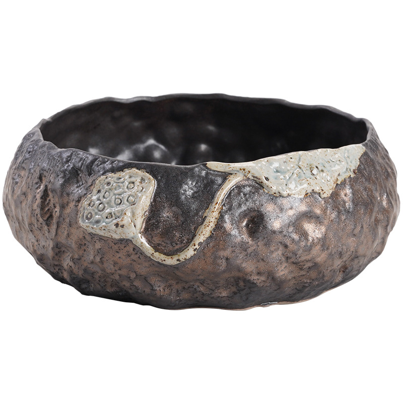 日式鎏金鐵釉蓮蓬茶洗