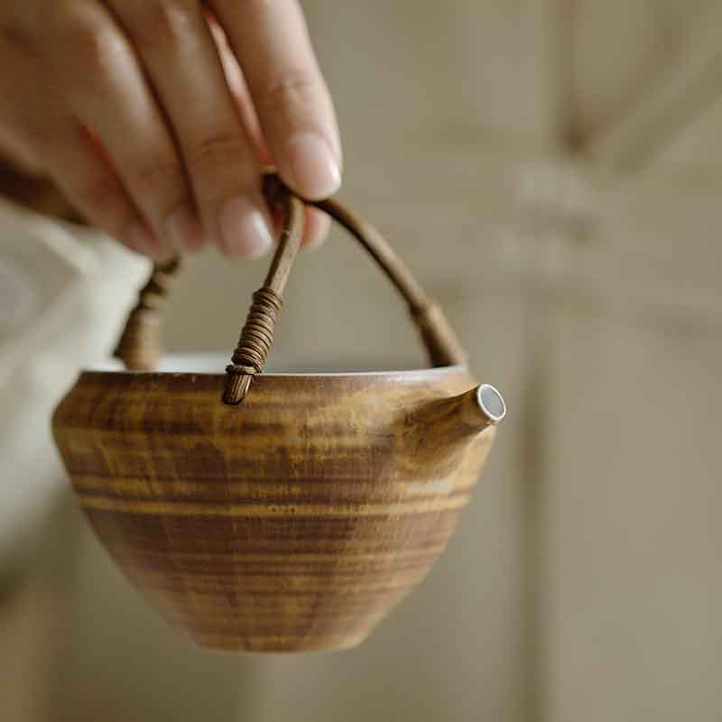 純手工日式粗陶竹編茶海