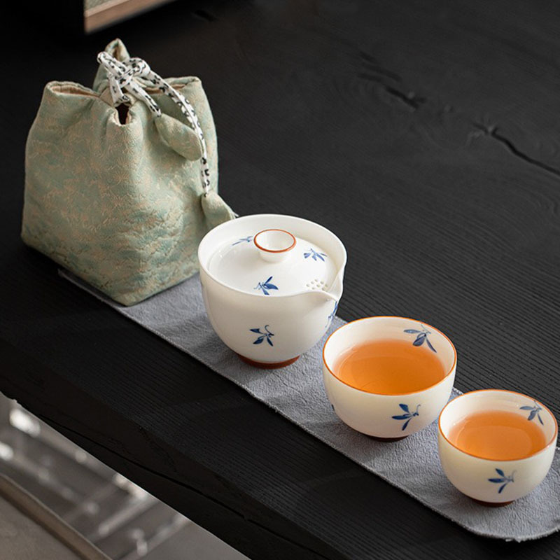 釉下手繪蝴蝶蘭花快客杯