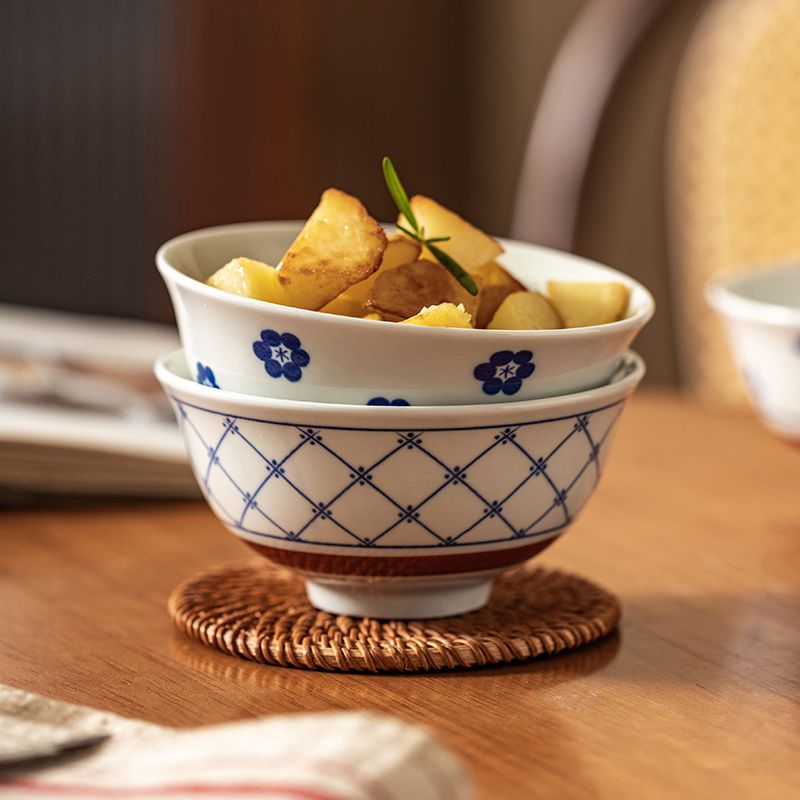 日式家用釉下彩復古斗笠碗米飯碗