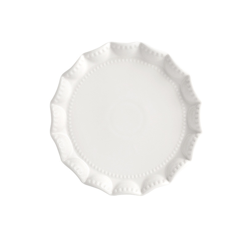 北歐風純白陶瓷花邊圓盤方盤