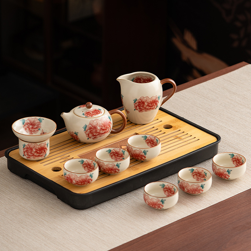 汝窯牡丹花茶具套組