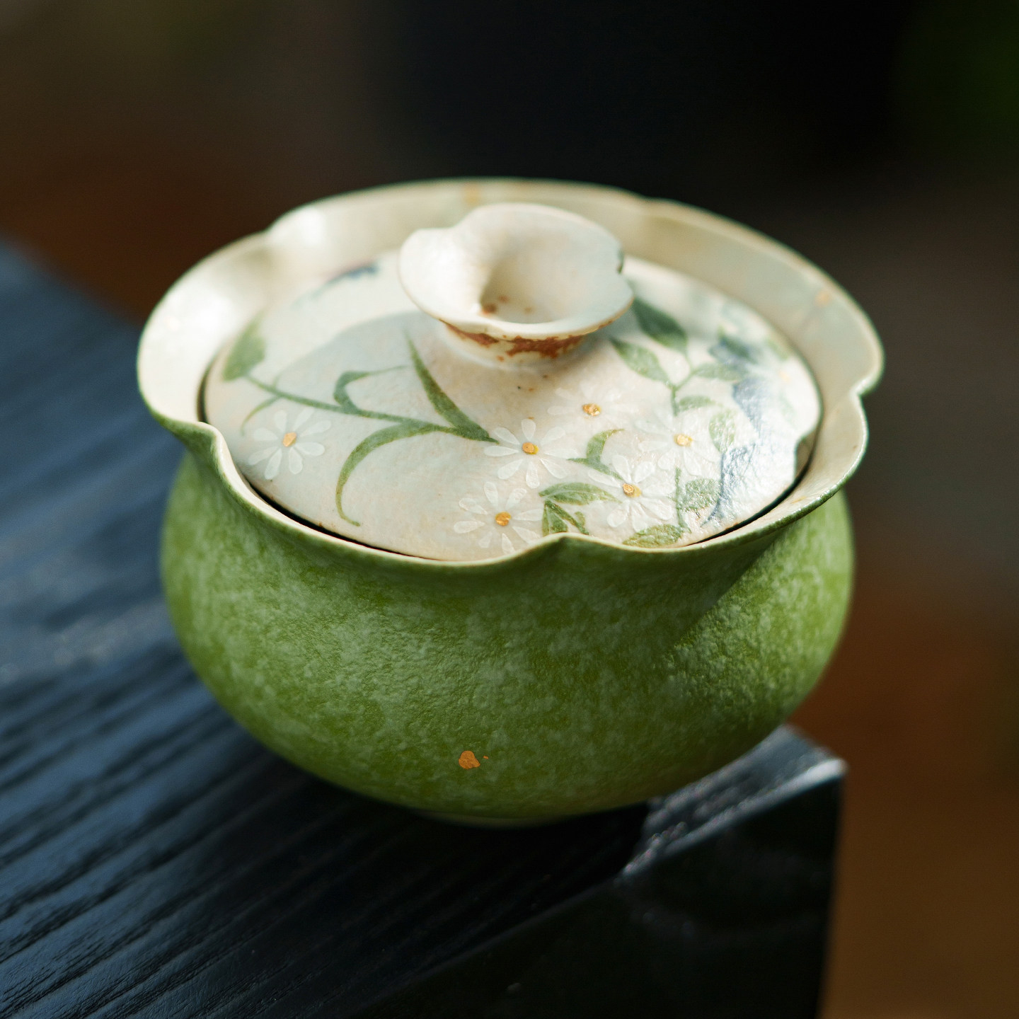 小青柑灑金漫野雛菊蓋碗