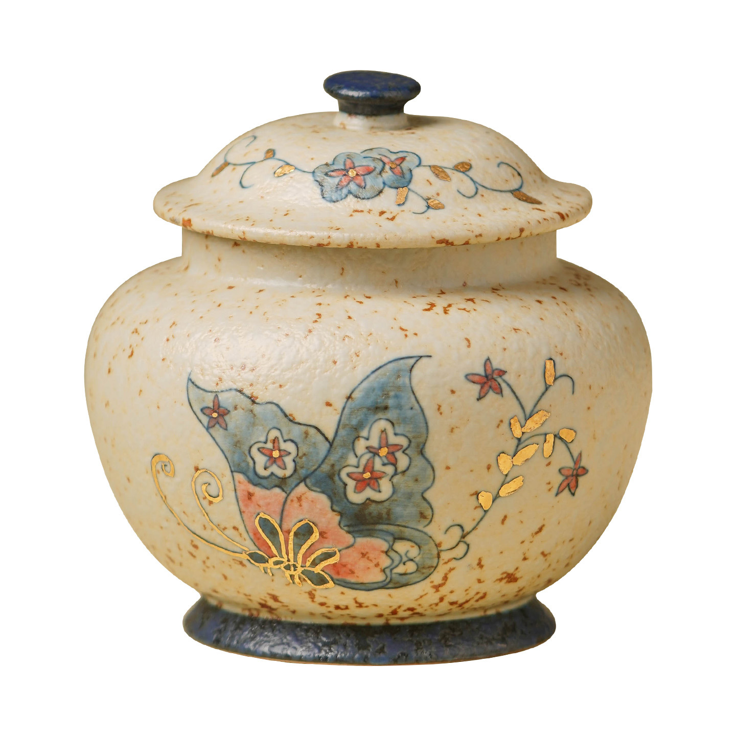 青花火石紅蝶戀花茶葉罐