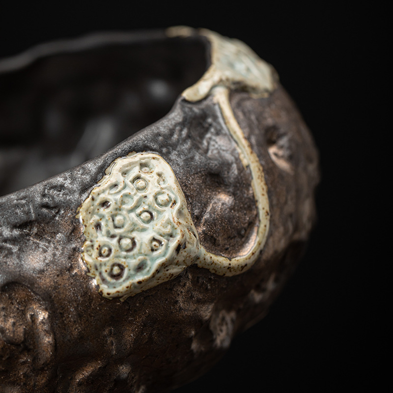 日式鎏金鐵釉蓮蓬茶洗