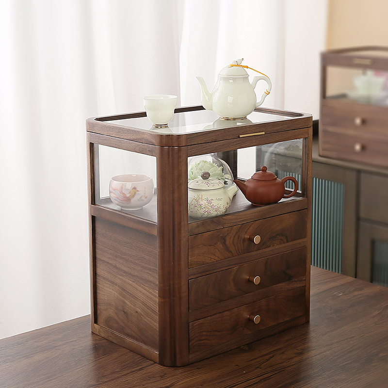 胡桃木帶蓋透明收納盒