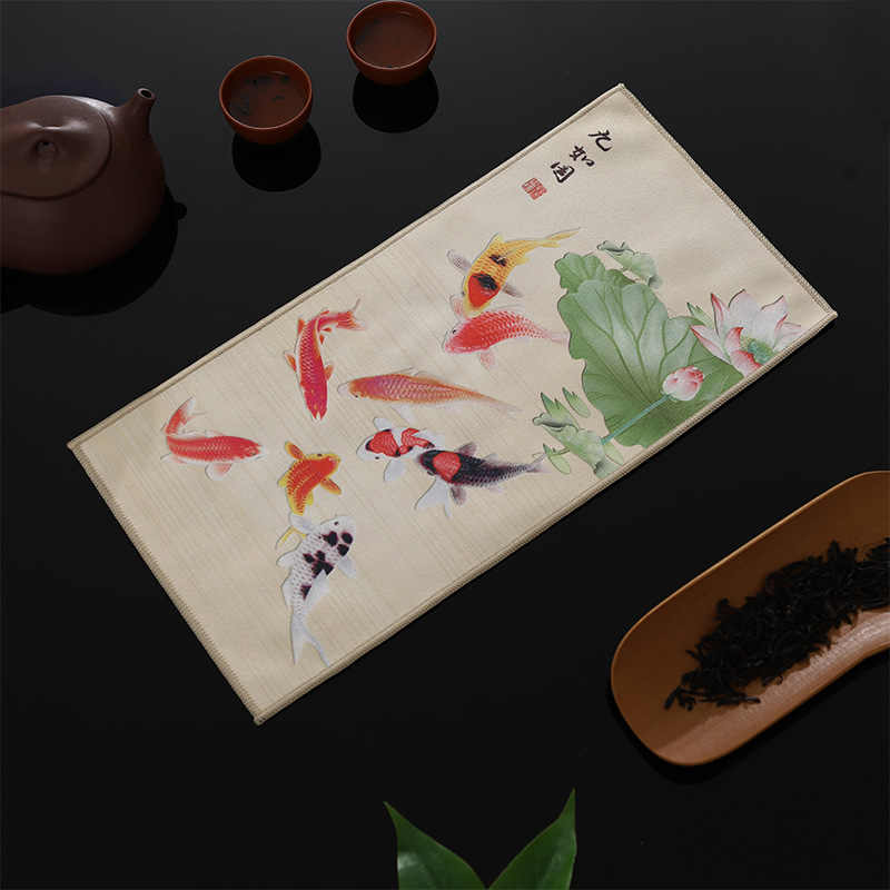 麂皮絨高檔茶巾中式復古彩繪茶墊