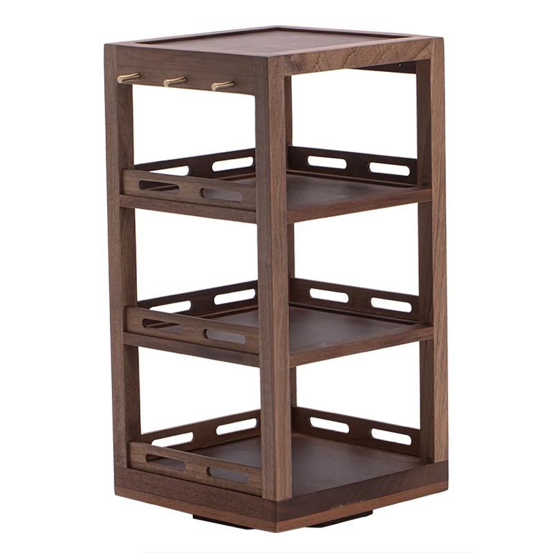 胡桃木茶具毛筆掛旋轉置物架