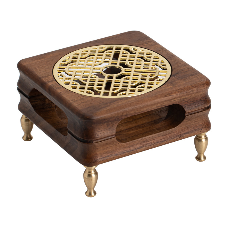 黑胡桃木銅足鼎爐溫茶爐