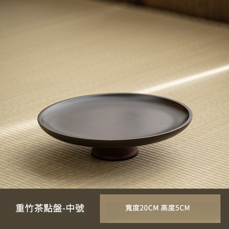 重竹材質圓形日式茶點高腳盤