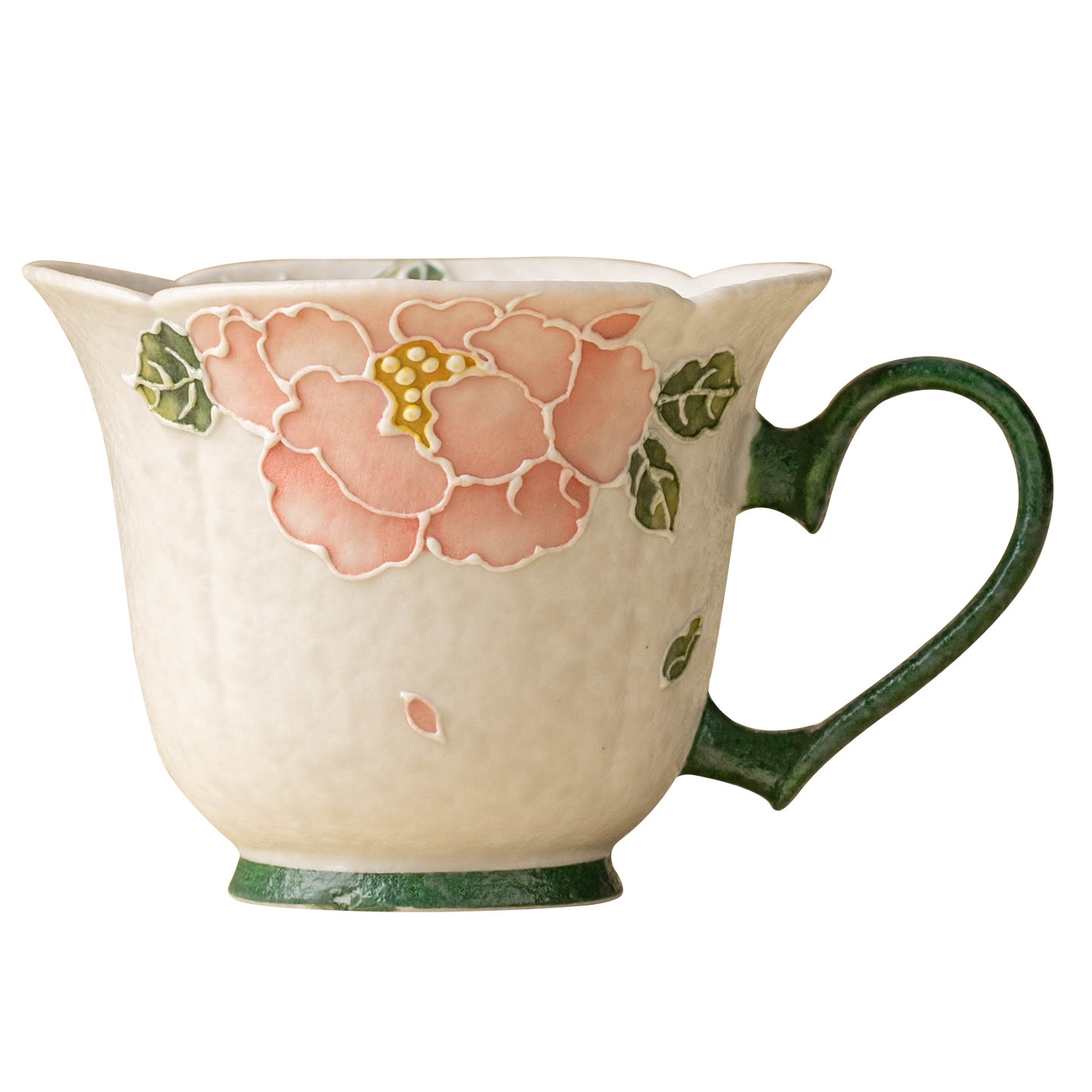 極素岩礦白堆雕牡丹紅茶杯