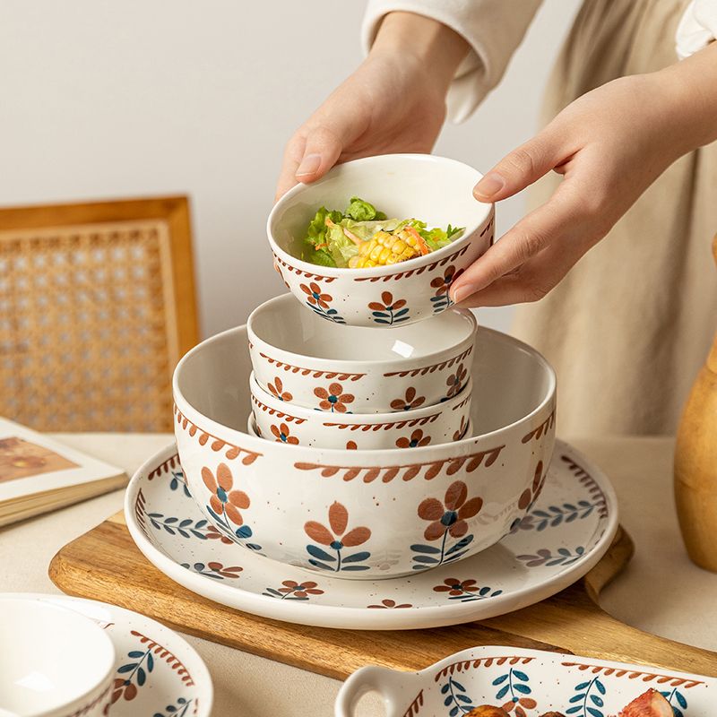 日式復古小花飯碗圓盤