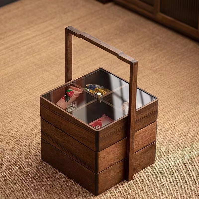 黑胡桃木手提戶外食盒