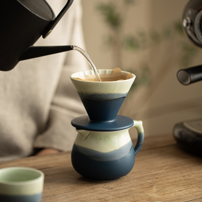 漸變釉陶瓷手沖咖啡壺套裝