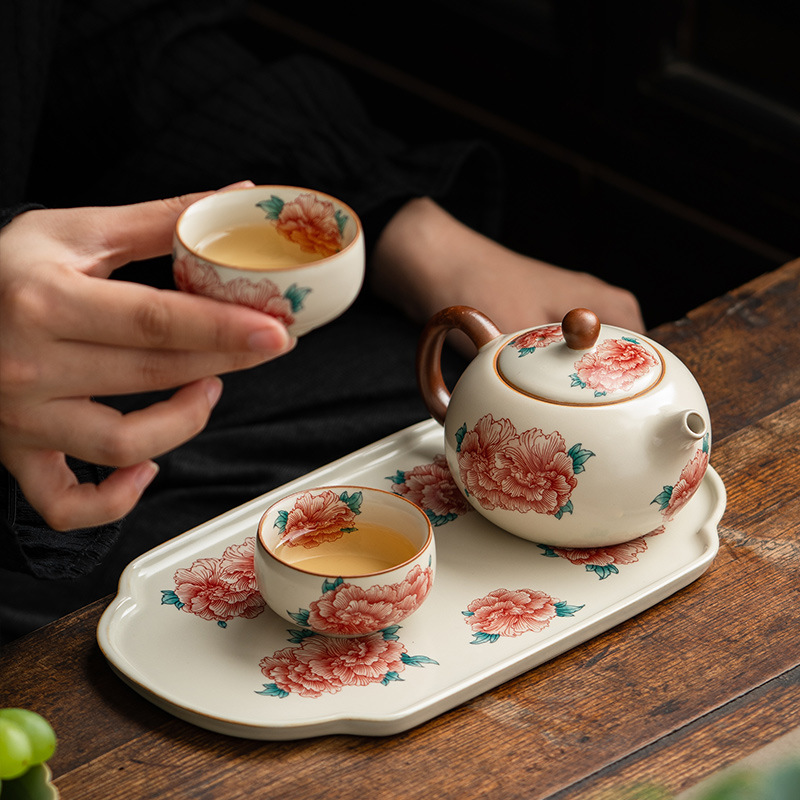 汝窯牡丹花西施壺套組