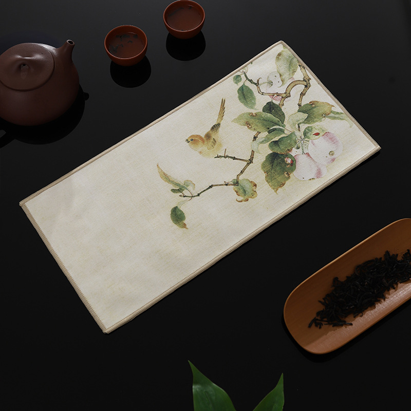 麂皮絨高檔茶巾中式復古彩繪茶墊