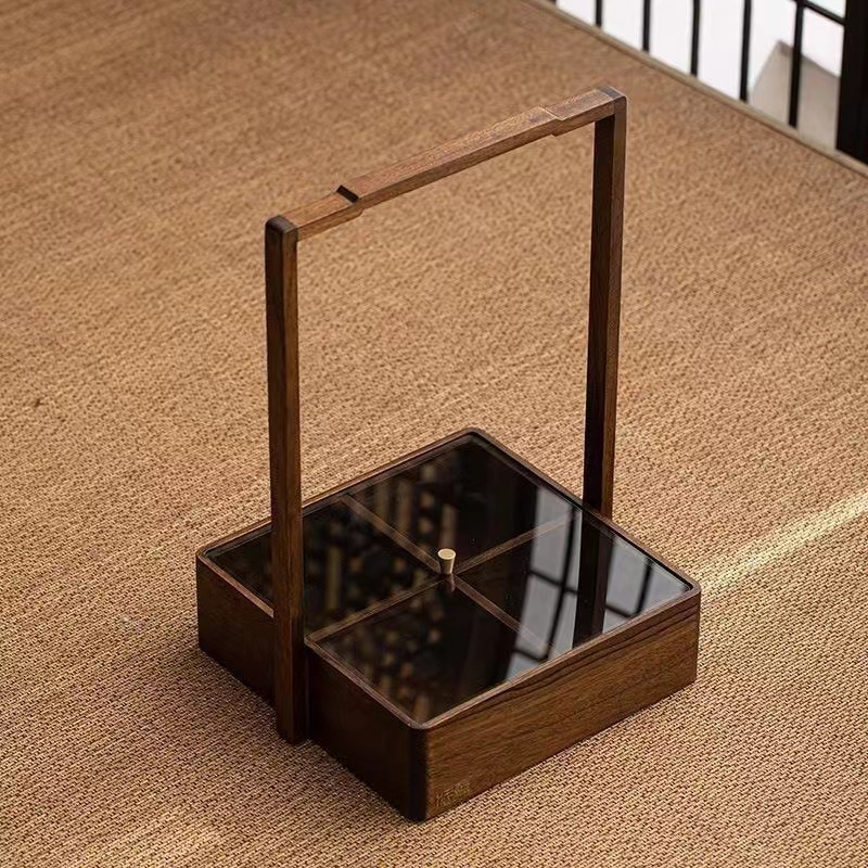 黑胡桃木手提戶外食盒