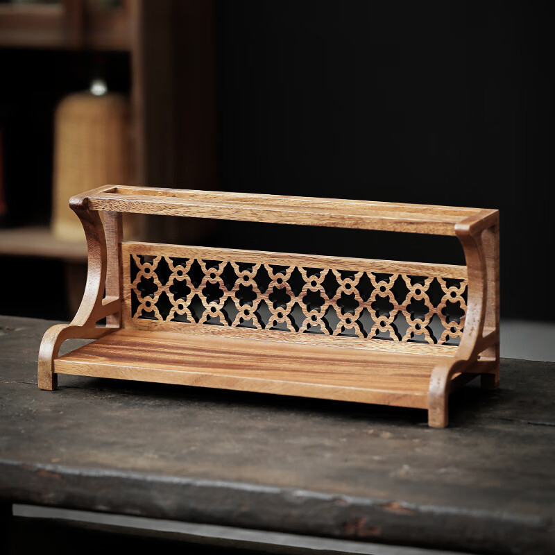 胡桃木茶具收納架