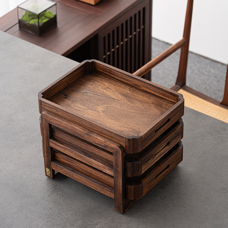 胡桃木多層抽屜式案頭收納盒
