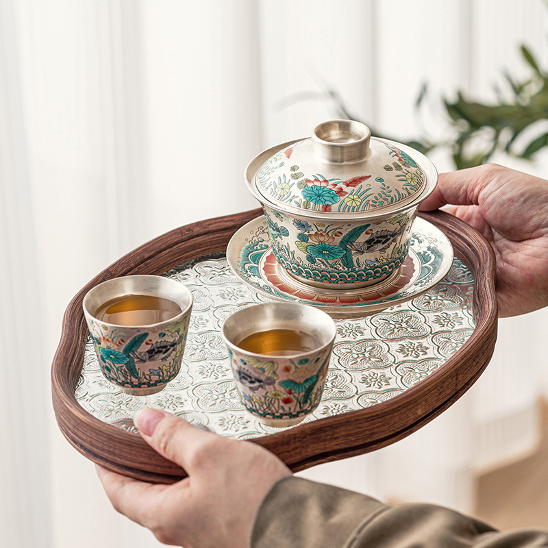 魚藻紋鎏銀三才蓋碗