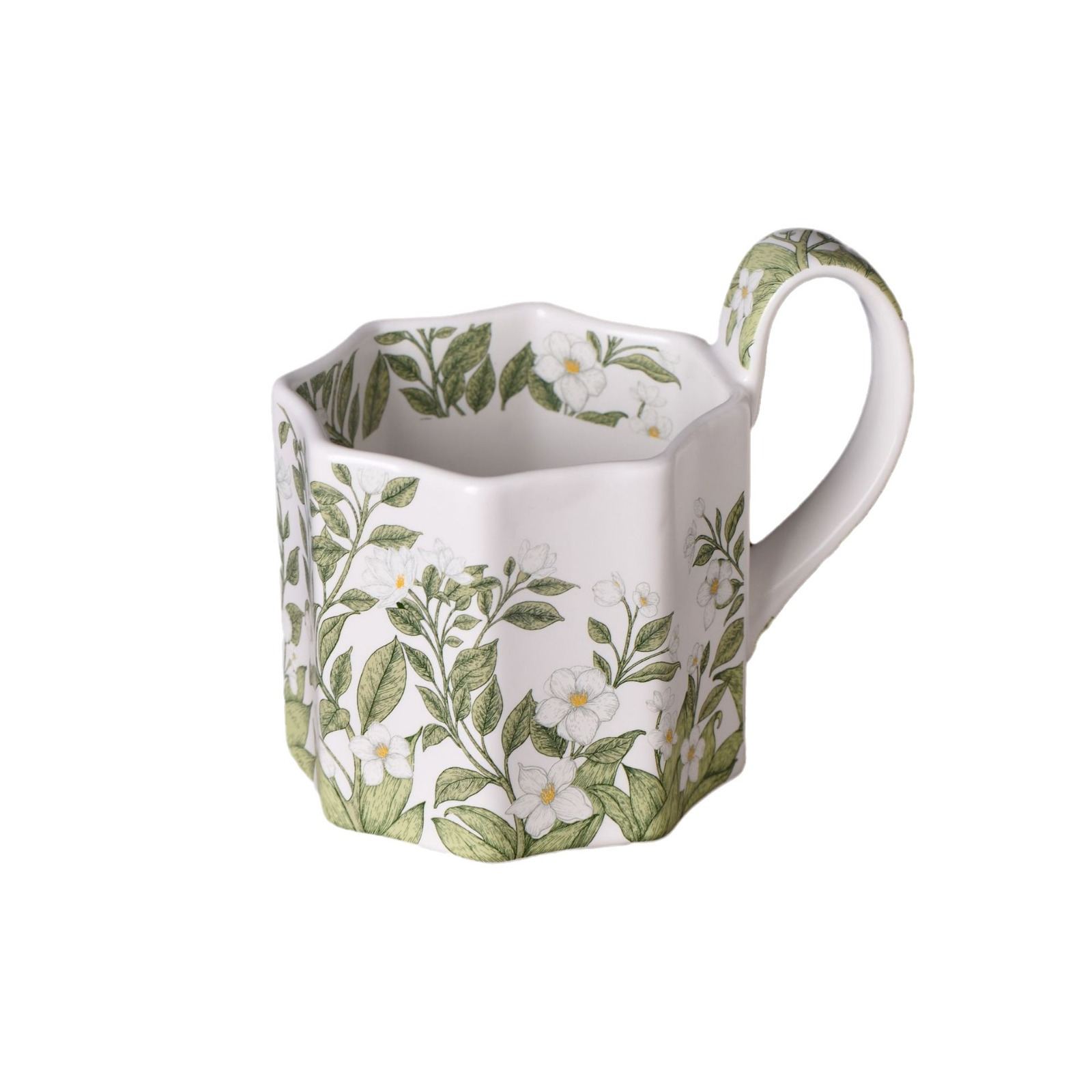 茉莉花陶瓷復古馬克八角杯