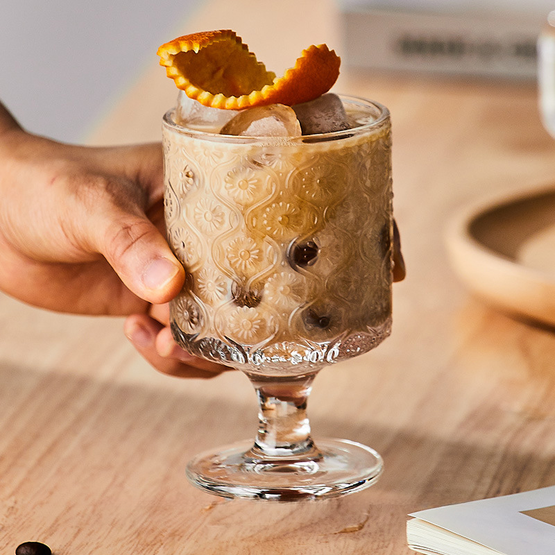 復古浮雕海棠花玻璃杯