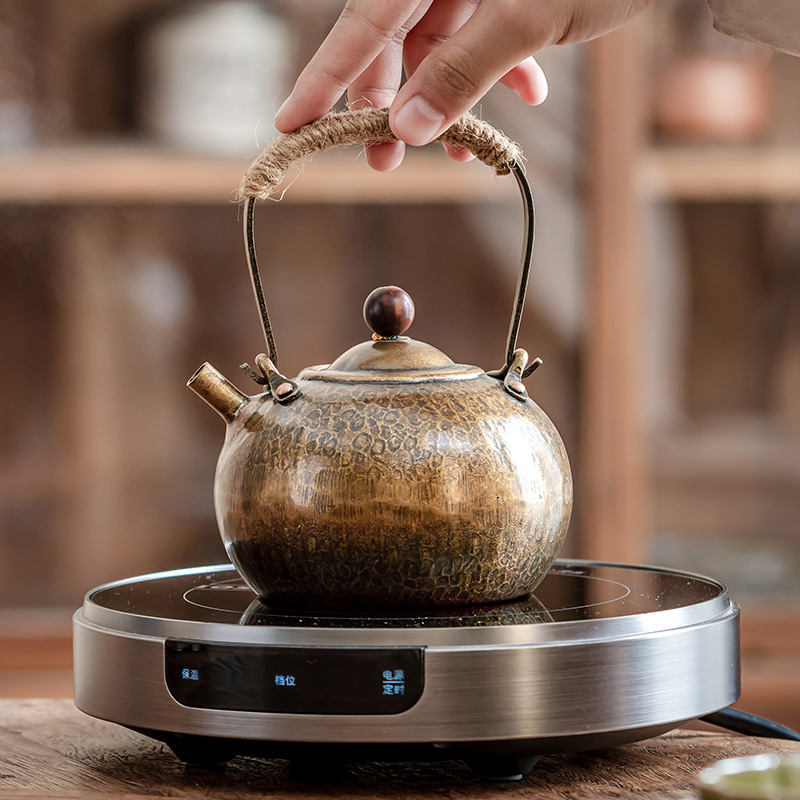 黃銅錘目紋提梁壺