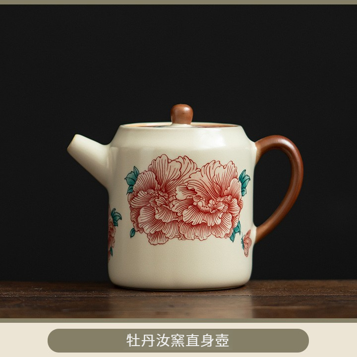 汝窯牡丹花直身壺套組